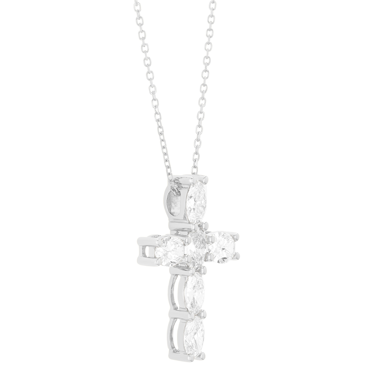 Oval Diamond Cross Pendant in White Gold, 1.48 cttw