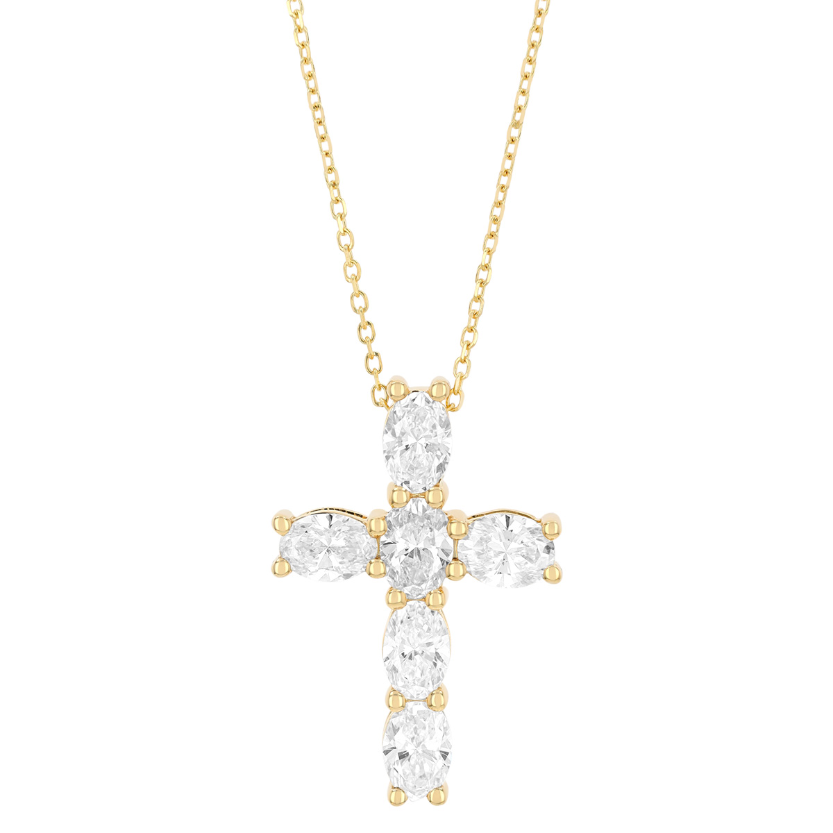 Oval Diamond Cross Pendant in Yellow Gold, 1.48 cttw