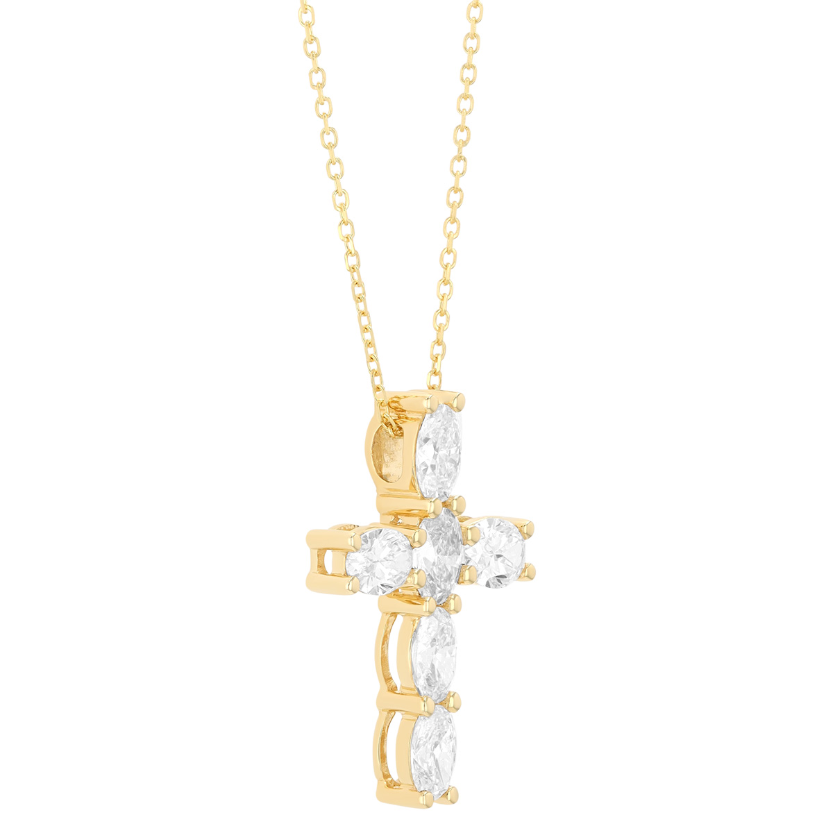 Oval Diamond Cross Pendant in Yellow Gold, 1.48 cttw