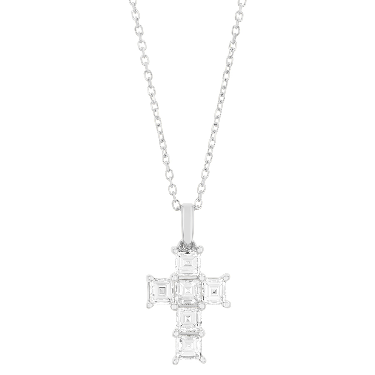Asscher Cut Diamond Cross Pendant in White Gold, 0.75 cttw