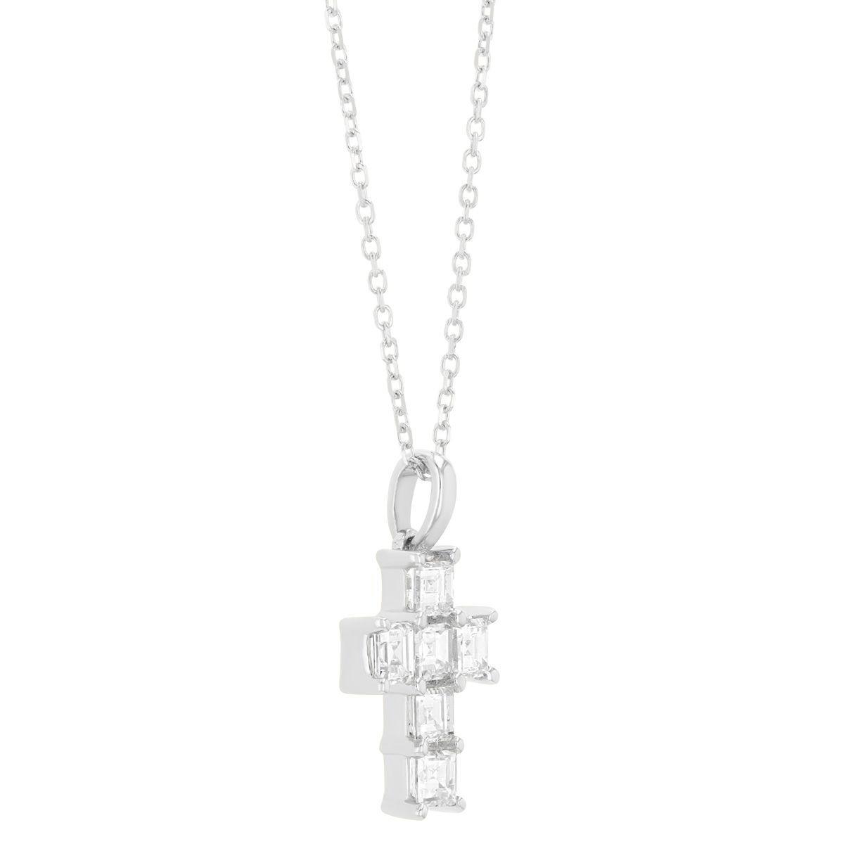 Asscher Cut Diamond Cross Pendant in White Gold, 0.75 cttw
