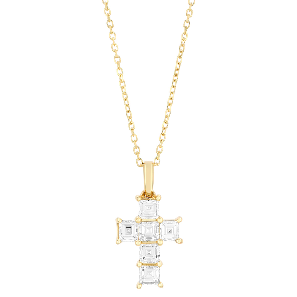 Asscher Cut Diamond Cross Pendant in Yellow Gold, 0.75 cttw