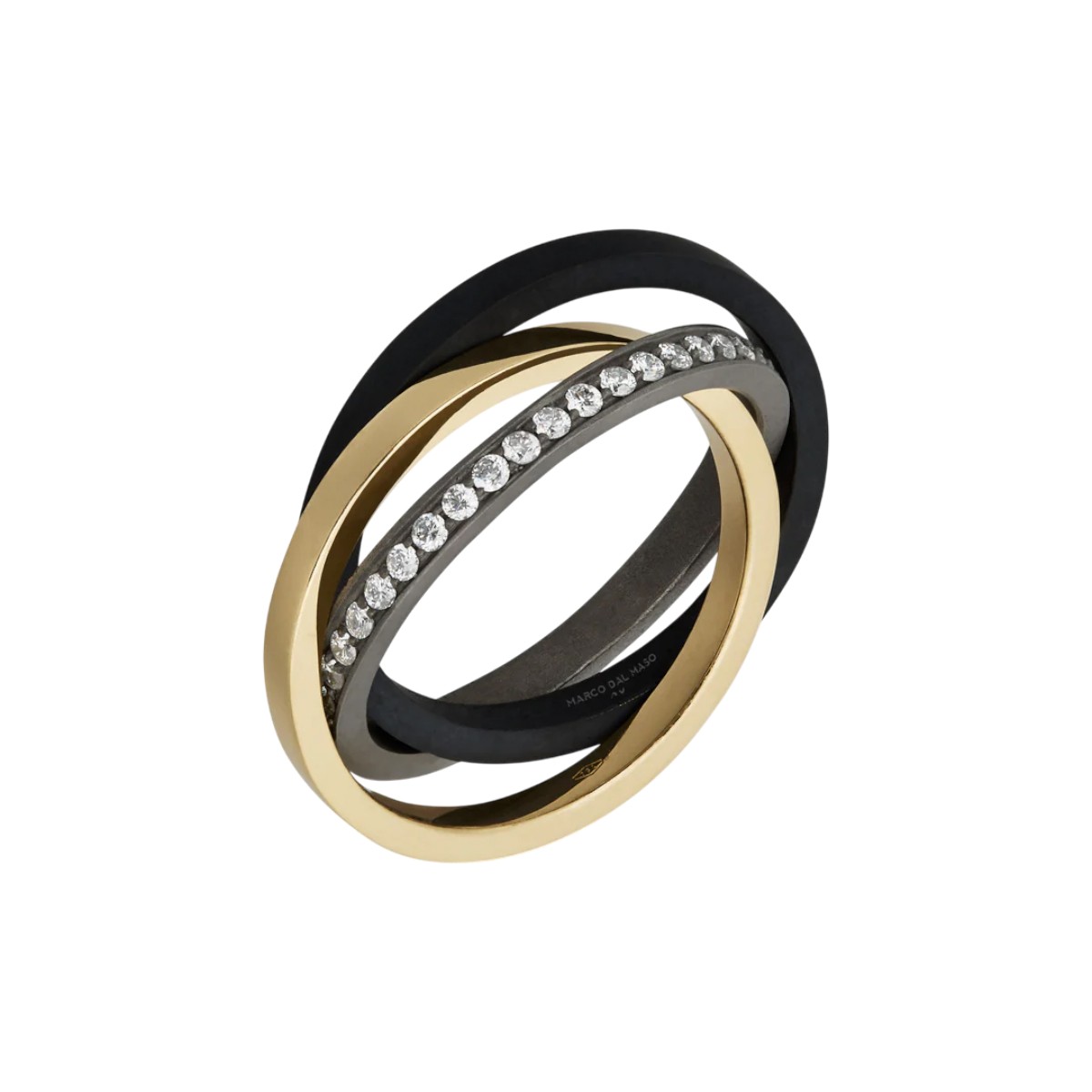 Marco Dal Maso Diamond Triple Band Ring in Black Titanium & Yellow Gold