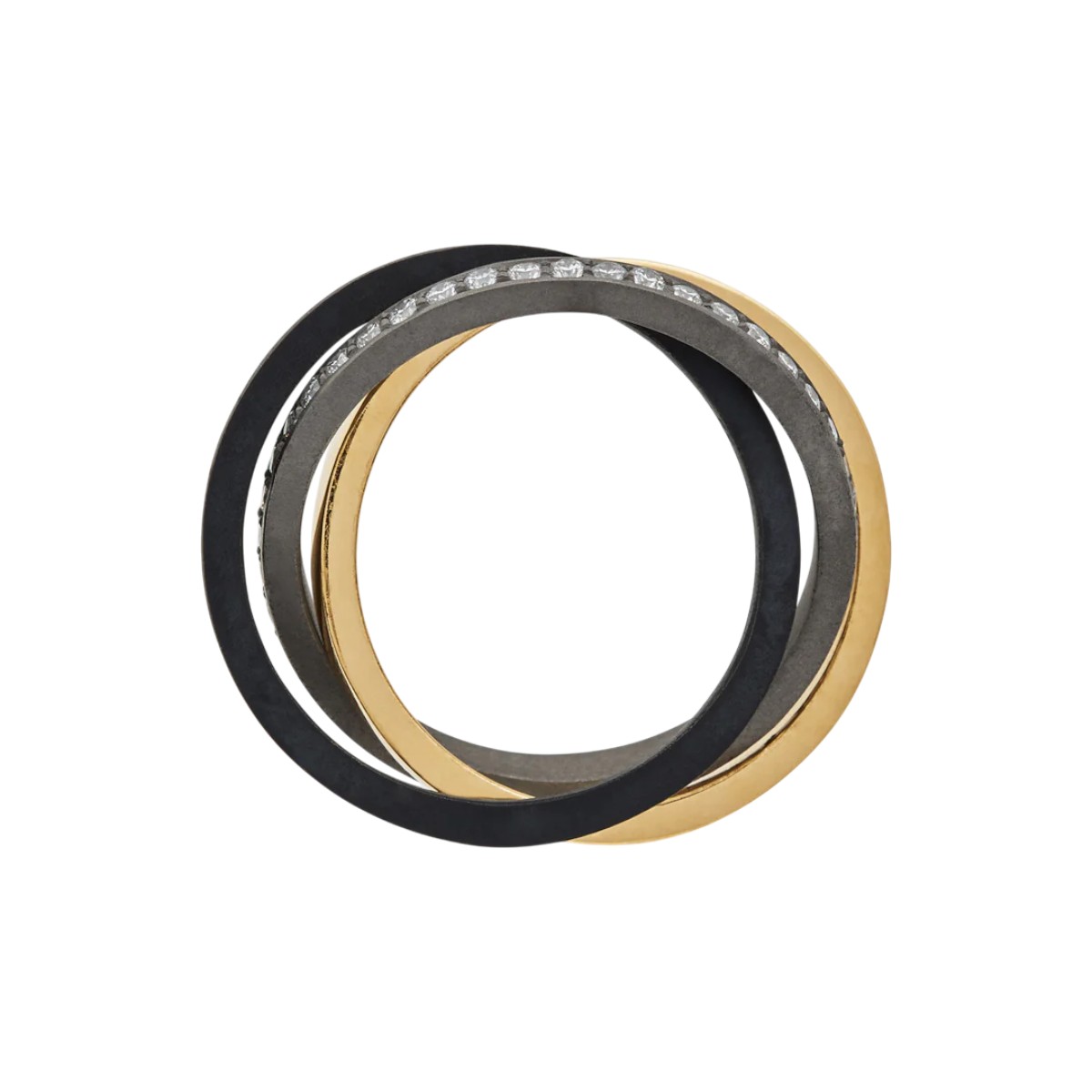 Marco Dal Maso Diamond Triple Band Ring in Black Titanium & Yellow Gold