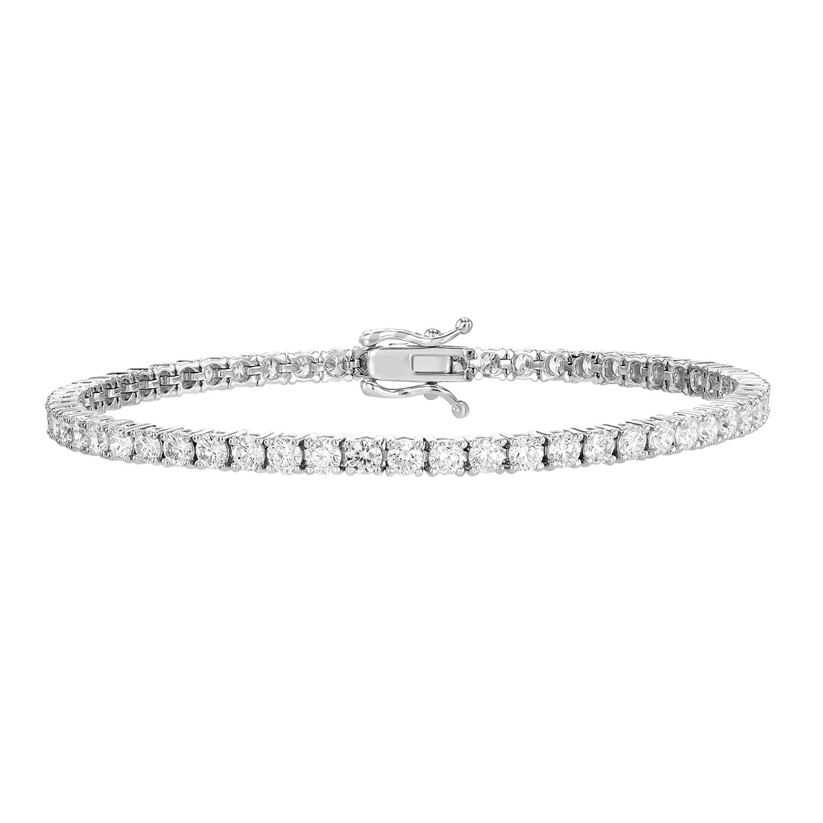 Round Diamond 4 Prong Tennis Bracelet in White Gold, 7
