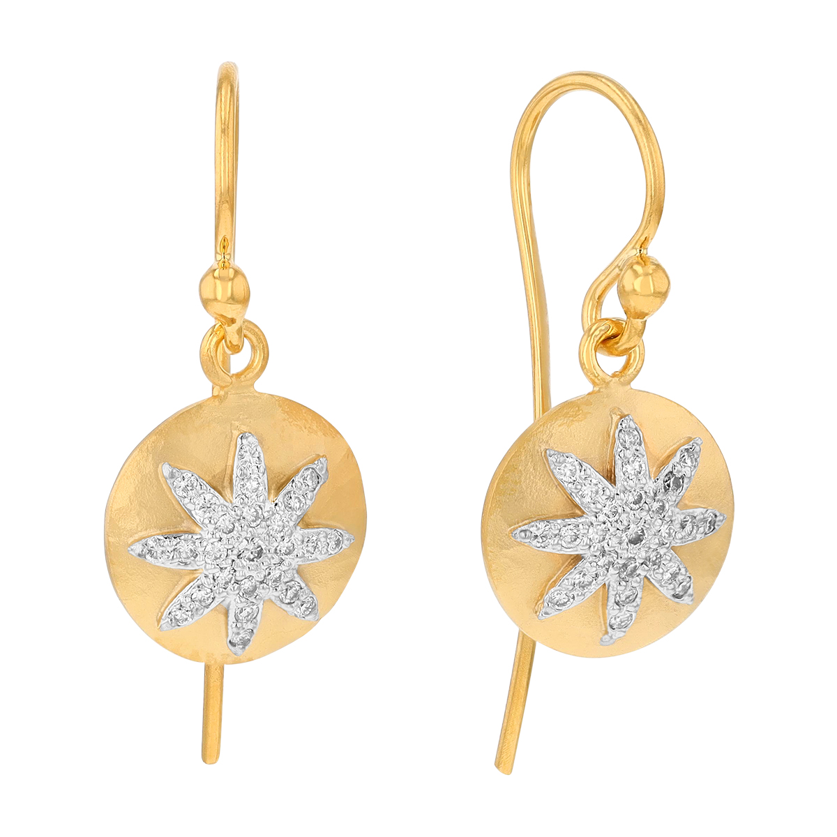 Marika Diamond Sunburst Disc Dangle Earrings in Yellow Gold