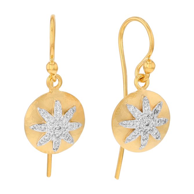 Marika Diamond Sunburst Disc Dangle Earrings in Yellow Gold