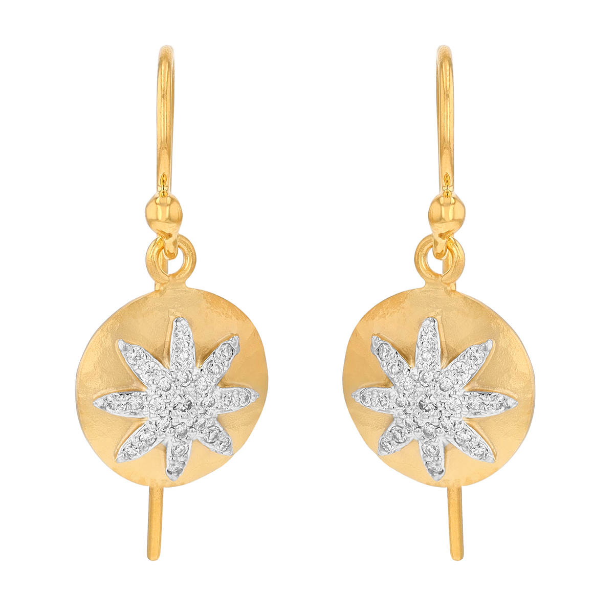 Marika Diamond Sunburst Disc Dangle Earrings in Yellow Gold