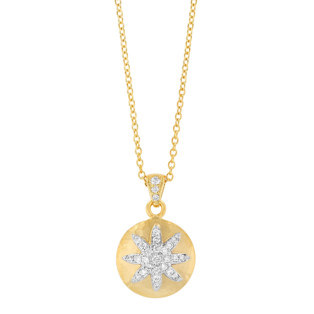 Marika Diamond Starburst Disc Pendant in Yellow Gold