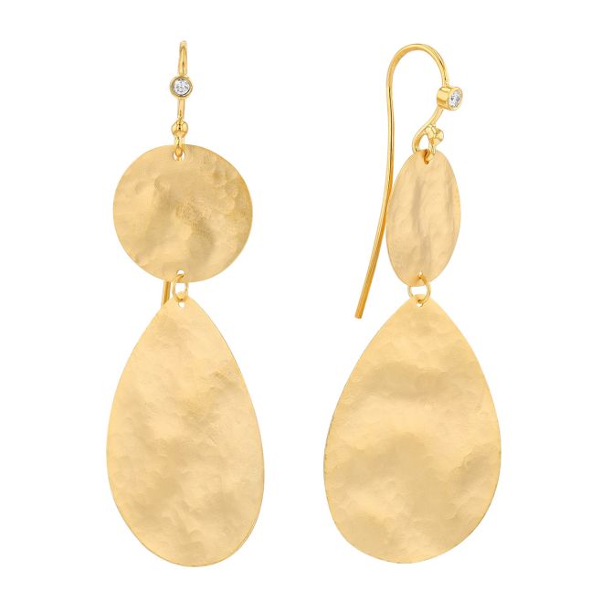 Marika Yellow Gold Round & Teardrop Shape Dangle Earrings with Diamond Accent