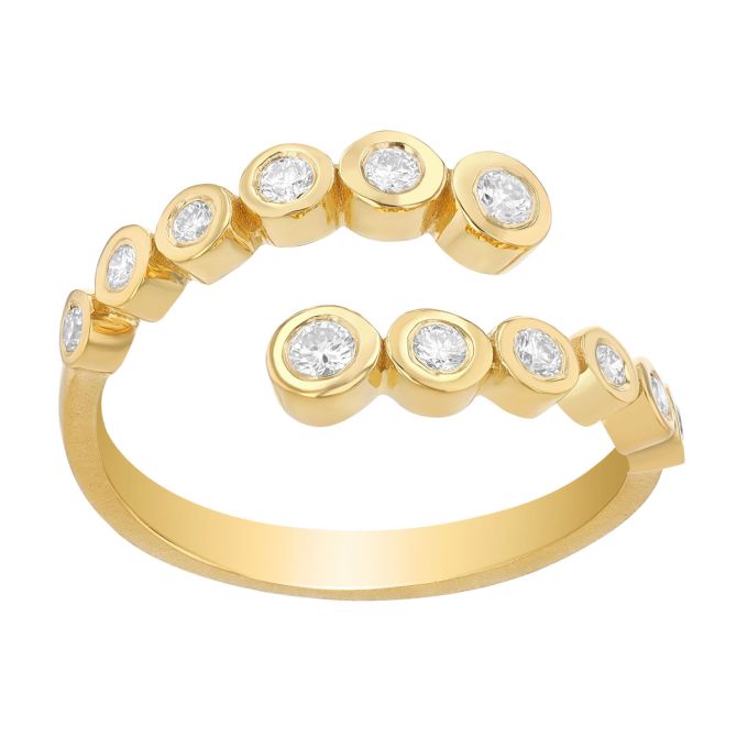 Marika Bezel Set Round Diamond Bypass Ring in Yellow Gold