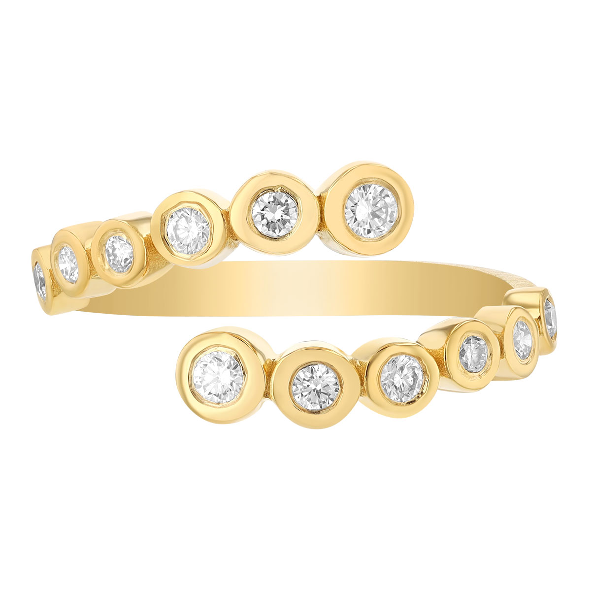 Marika Bezel Set Round Diamond Bypass Ring in Yellow Gold