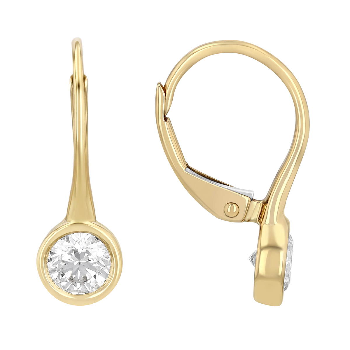 Bezel Set Round Diamond Drop Earrings in Yellow Gold