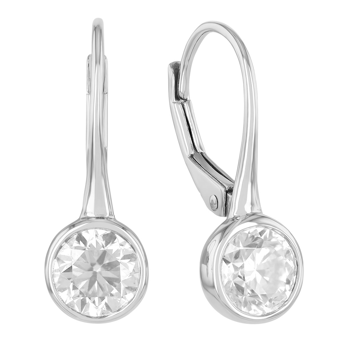 Bezel Set Round Diamond Drop Earrings in White Gold, 1.40 cttw