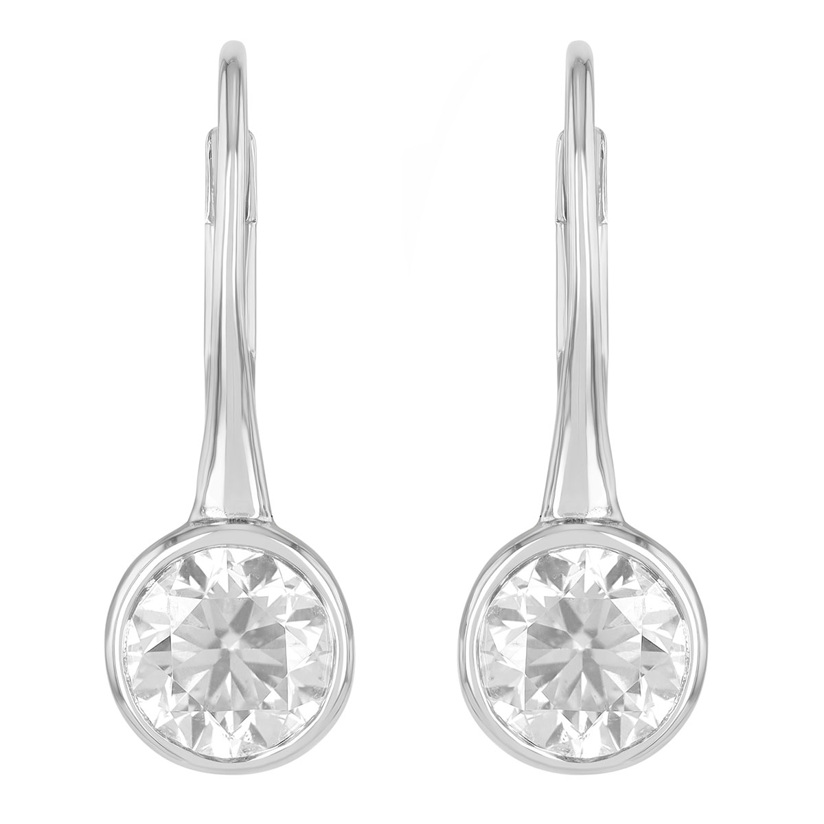 Bezel Set Round Diamond Drop Earrings in White Gold, 1.40 cttw