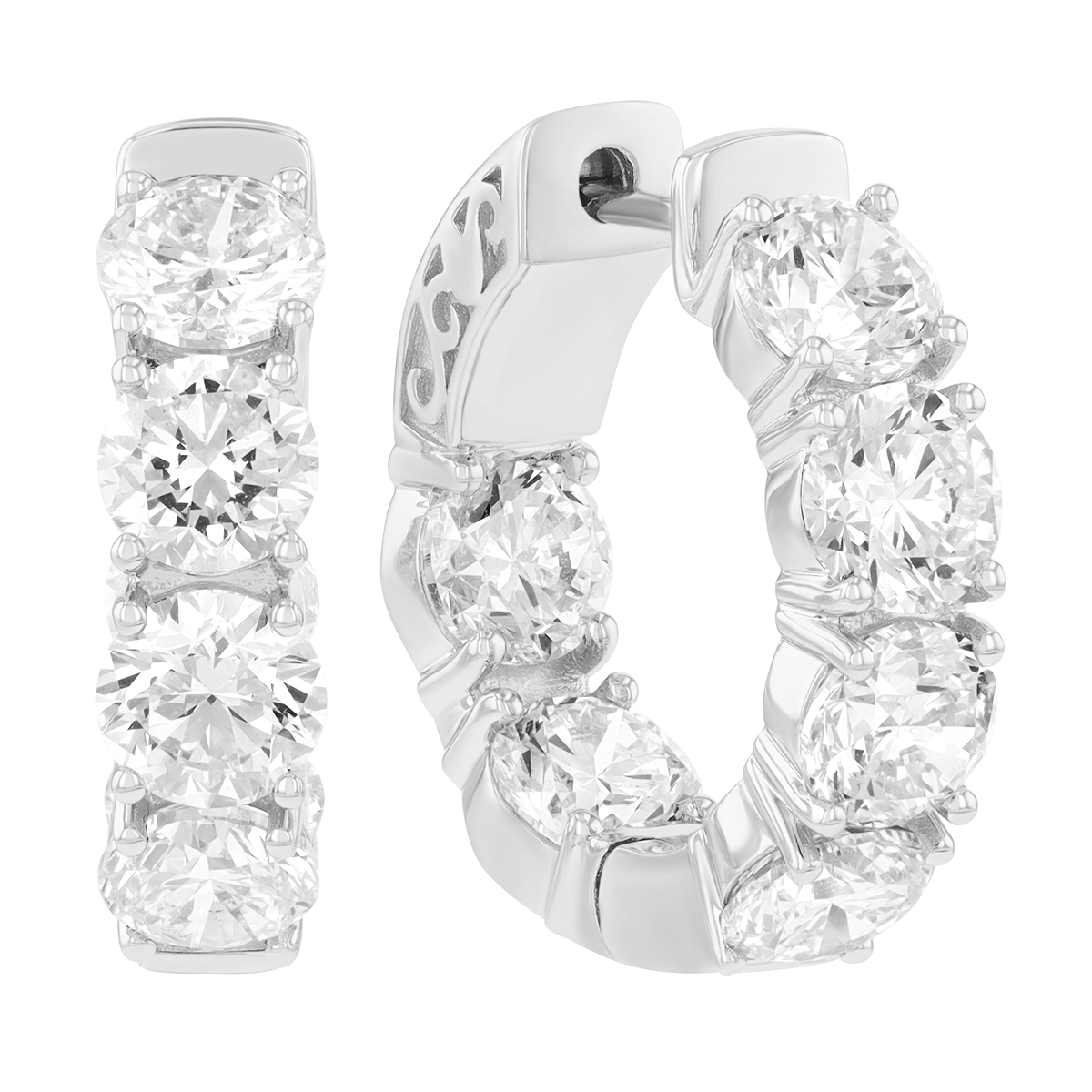 Diamond In & Out Huggie Hoop Earrings in White Gold, 6.05 cttw