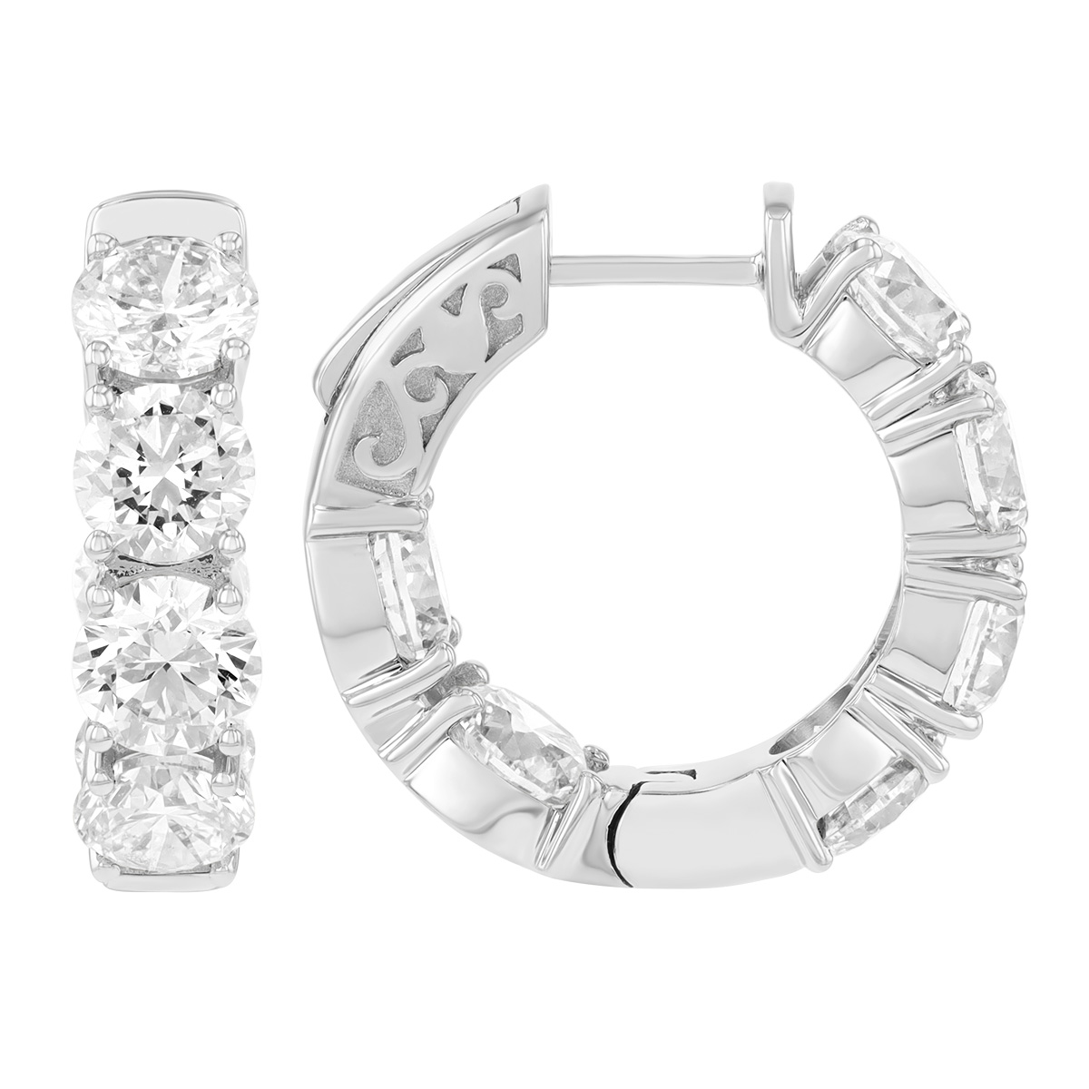 Diamond In & Out Huggie Hoop Earrings in White Gold, 6.05 cttw