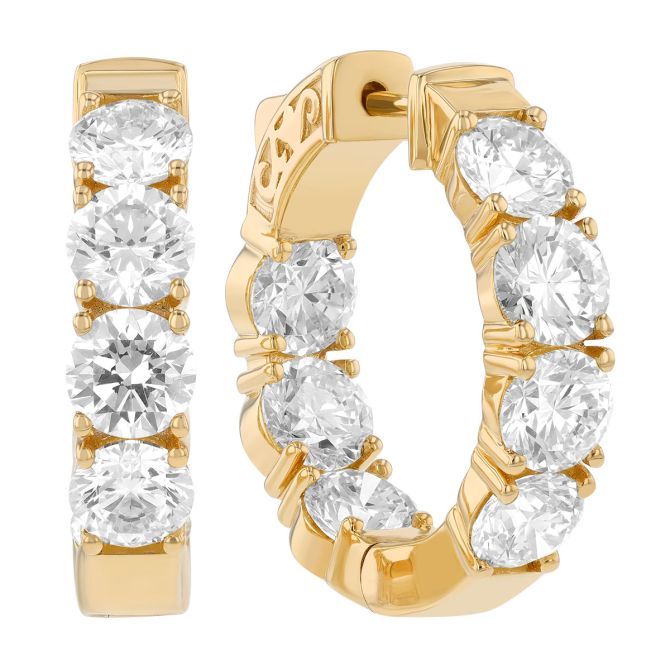 Diamond In & Out Huggie Hoop Earrings in Yellow Gold, 7.03 cttw