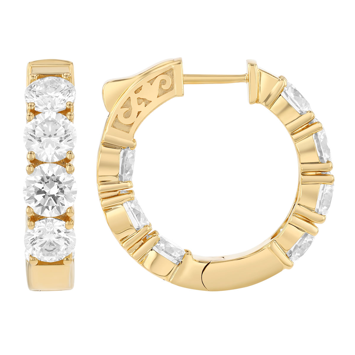 Diamond In & Out Huggie Hoop Earrings in Yellow Gold, 7.03 cttw