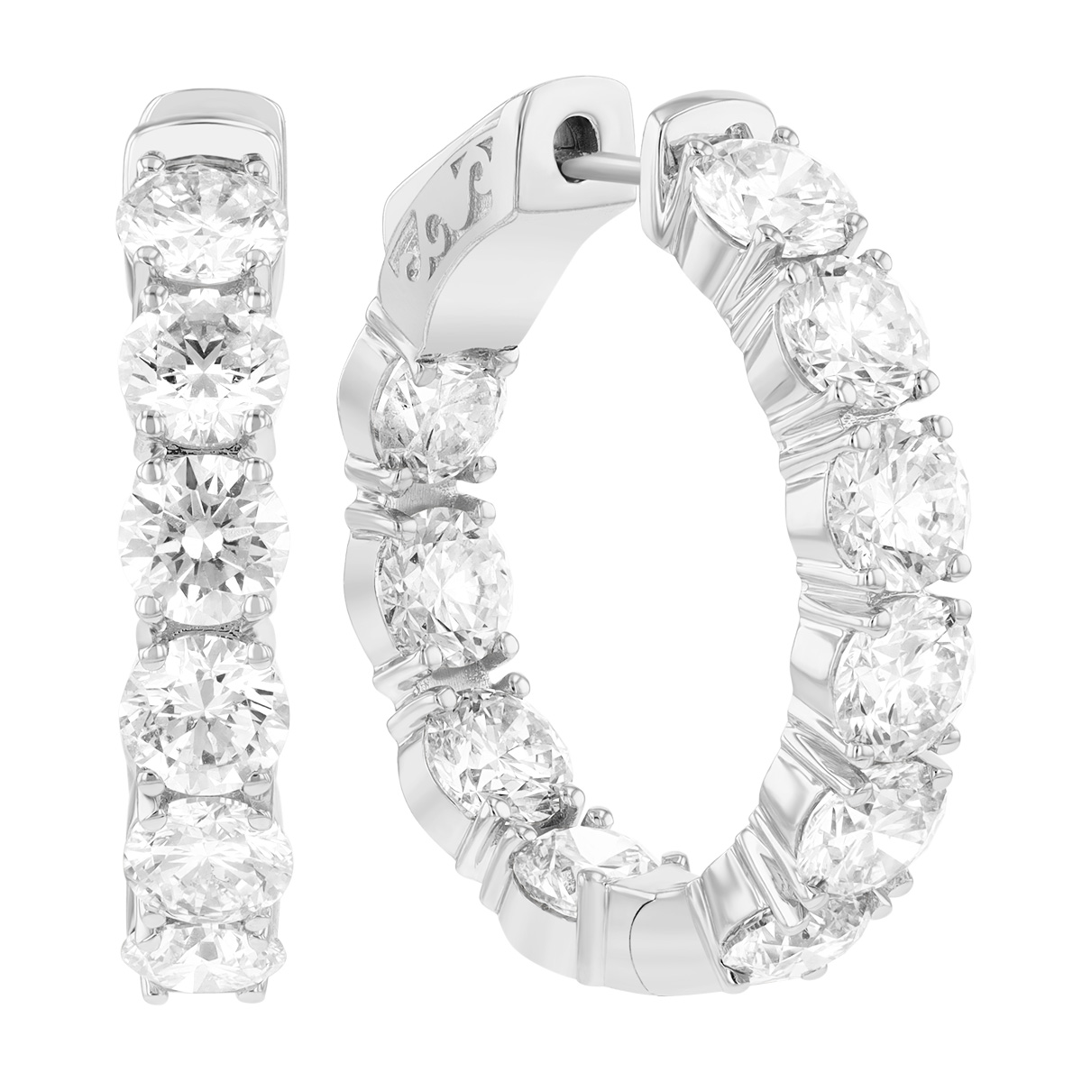 Round Diamond In & Out Hoop Earrings in White Gold, 10.30 cttw