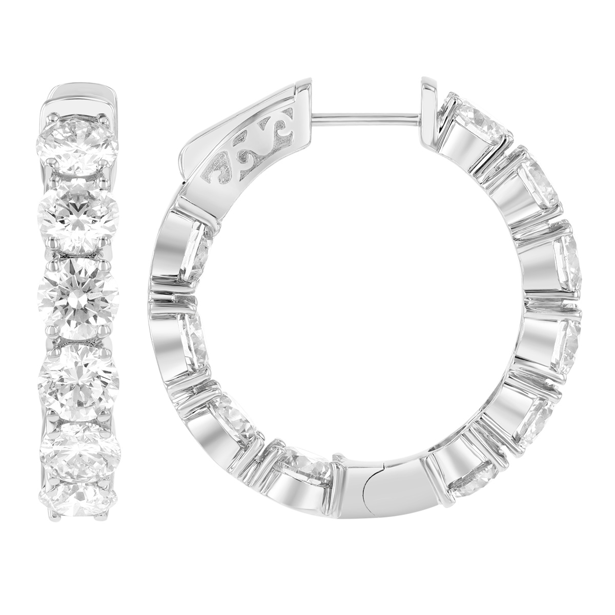 Round Diamond In & Out Hoop Earrings in White Gold, 10.30 cttw