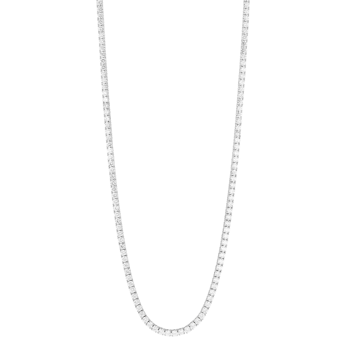 Round Diamond Tennis Necklace in White Gold, 17
