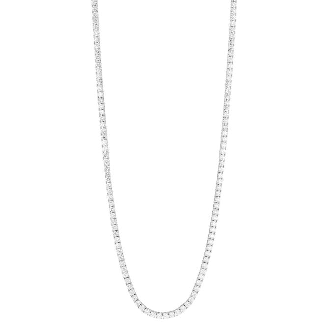 Round Diamond Tennis Necklace in White Gold, 17", 16.25 cttw
