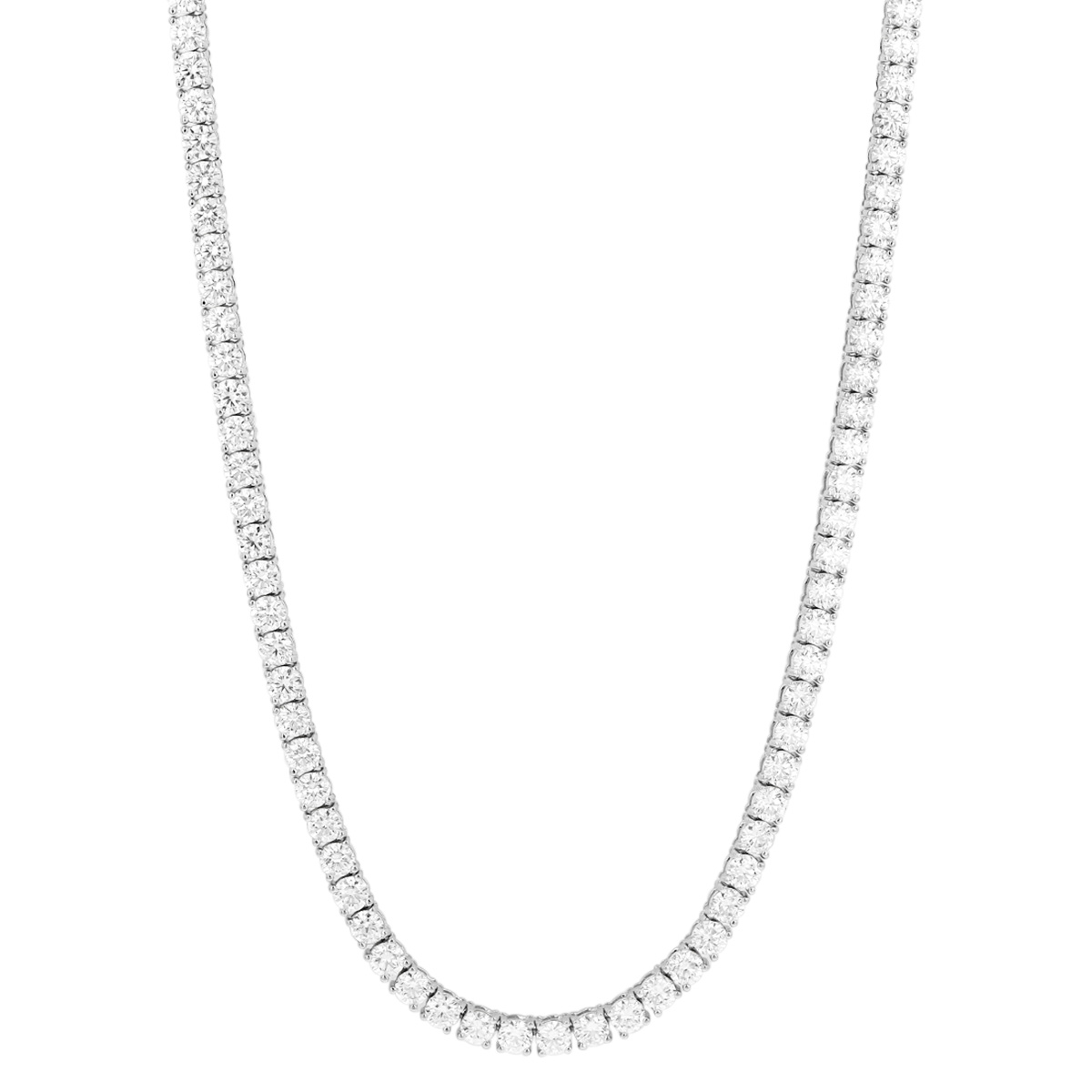 Round Diamond Tennis Necklace in White Gold, 17