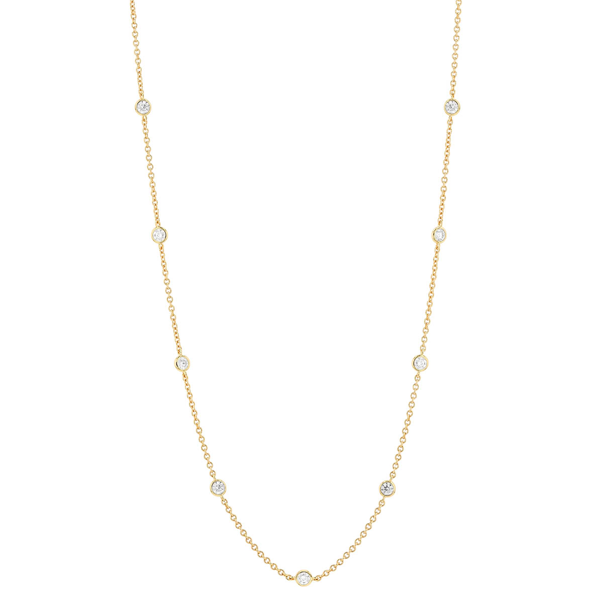 Round Diamond 10 Station Necklace in Yellow Gold, 18