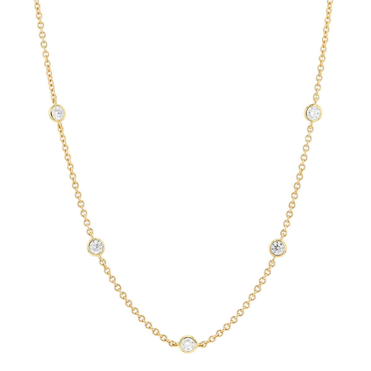 Round Diamond 10 Station Necklace in Yellow Gold, 18