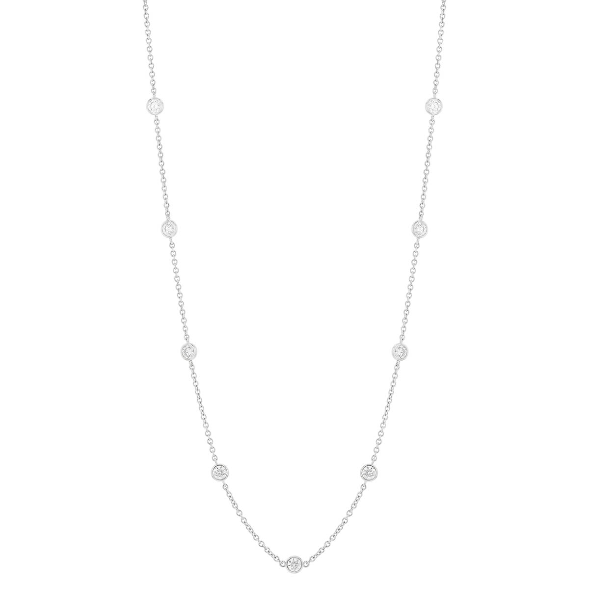 Round Diamond 10 Station Necklace in White Gold, 18