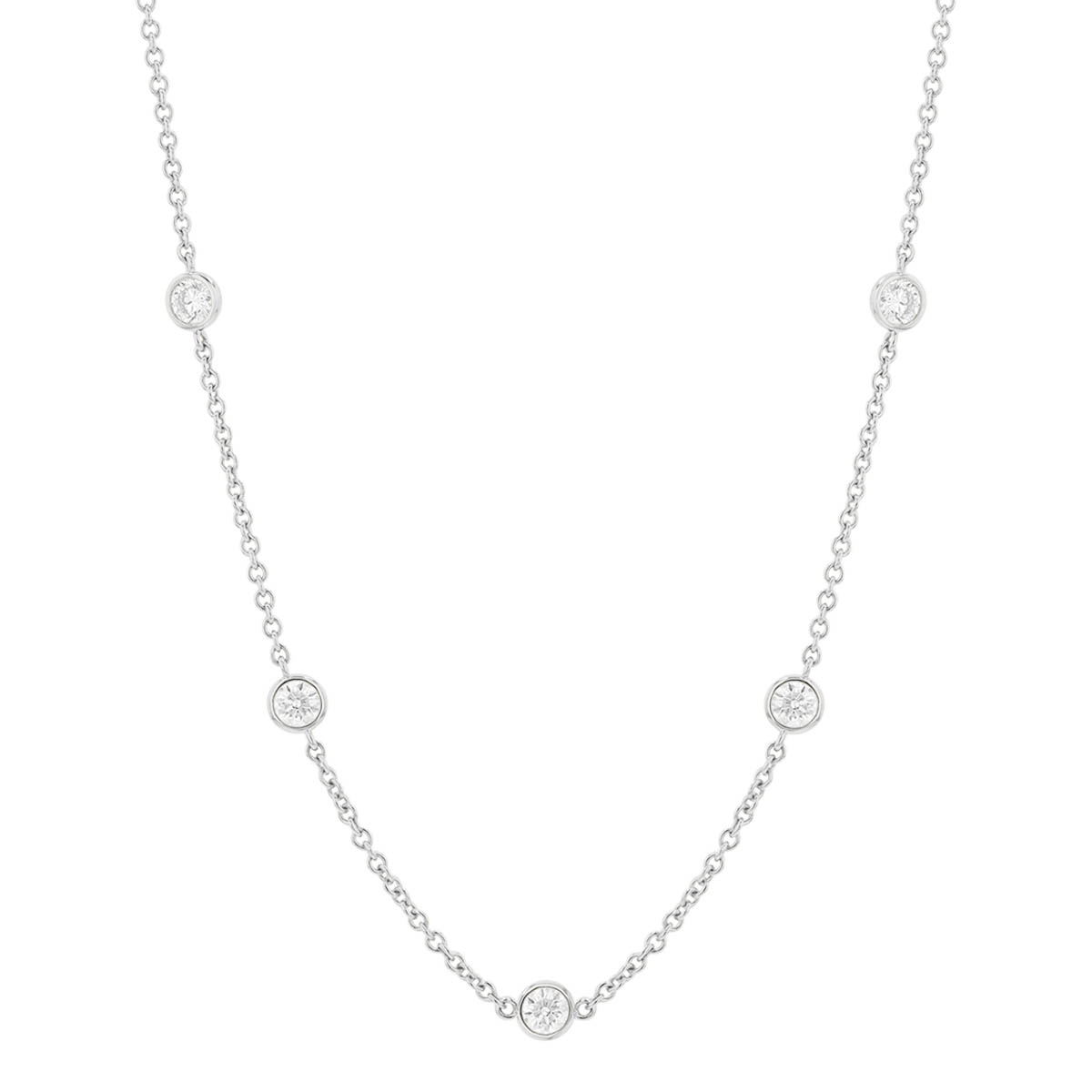 Round Diamond 10 Station Necklace in White Gold, 18