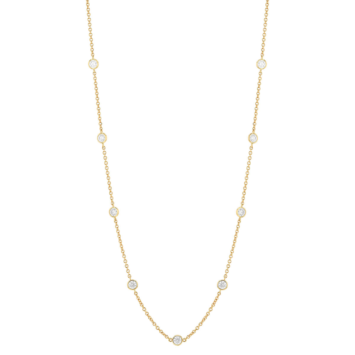 Round Diamond 10 Station Necklace in Yellow Gold, 18