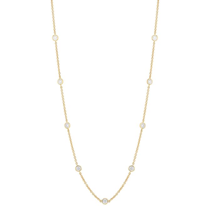 Round Diamond 10 Station Necklace in Yellow Gold, 18", 1.50 cttw