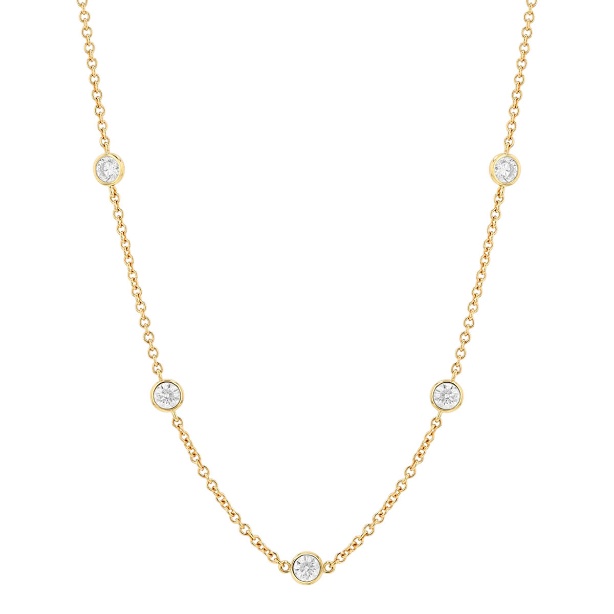 Round Diamond 10 Station Necklace in Yellow Gold, 18