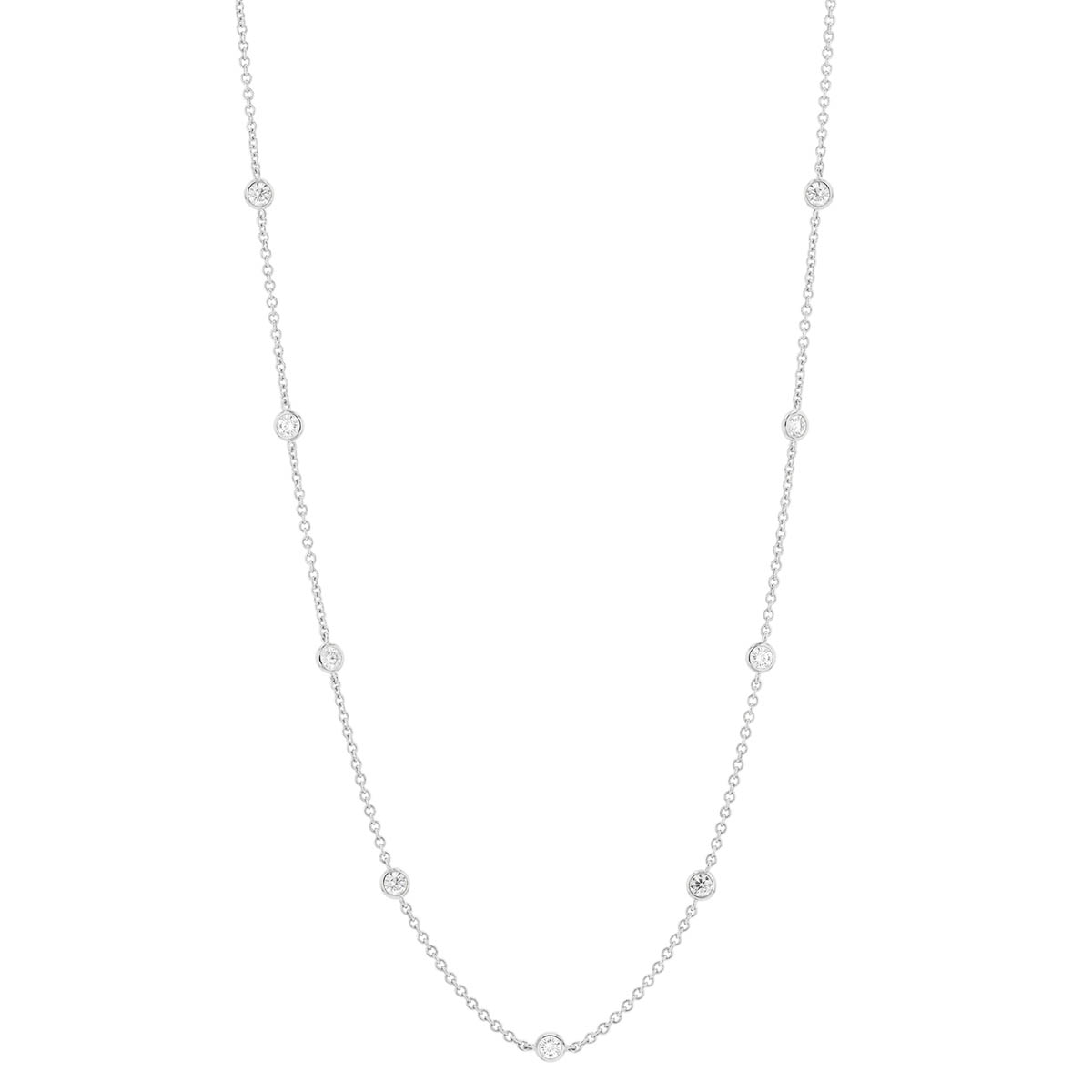 Round Diamond 10 Station Necklace in White Gold, 18