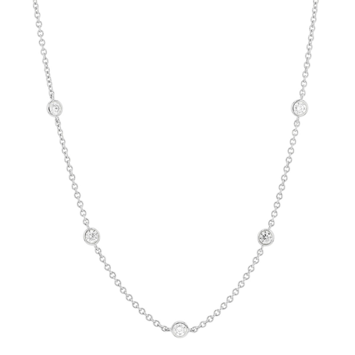 Round Diamond 10 Station Necklace in White Gold, 18