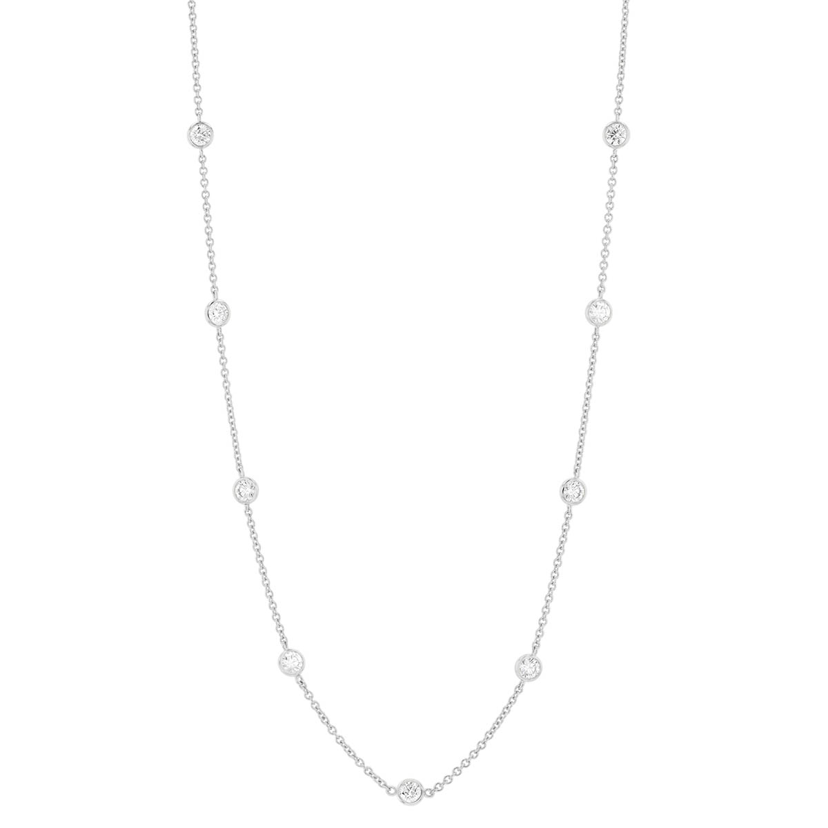 Round Diamond 10 Station Necklace in White Gold, 18