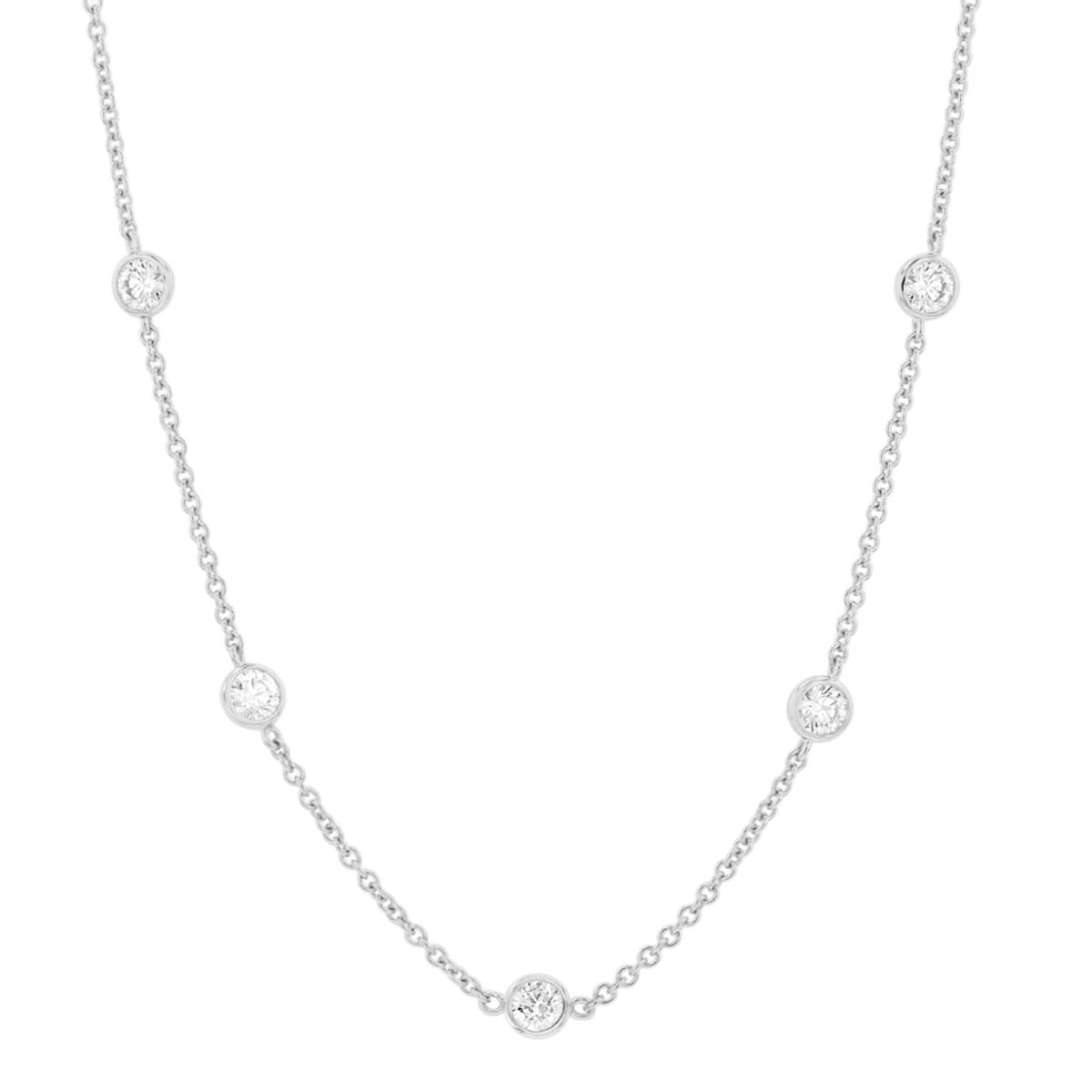Round Diamond 10 Station Necklace in White Gold, 18