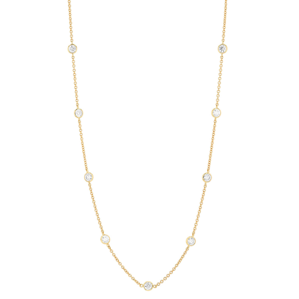 Round Diamond 10 Station Necklace in Yellow Gold, 18