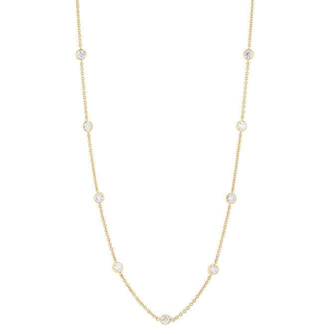 Round Diamond 10 Station Necklace in Yellow Gold, 18", 2.00 cttw