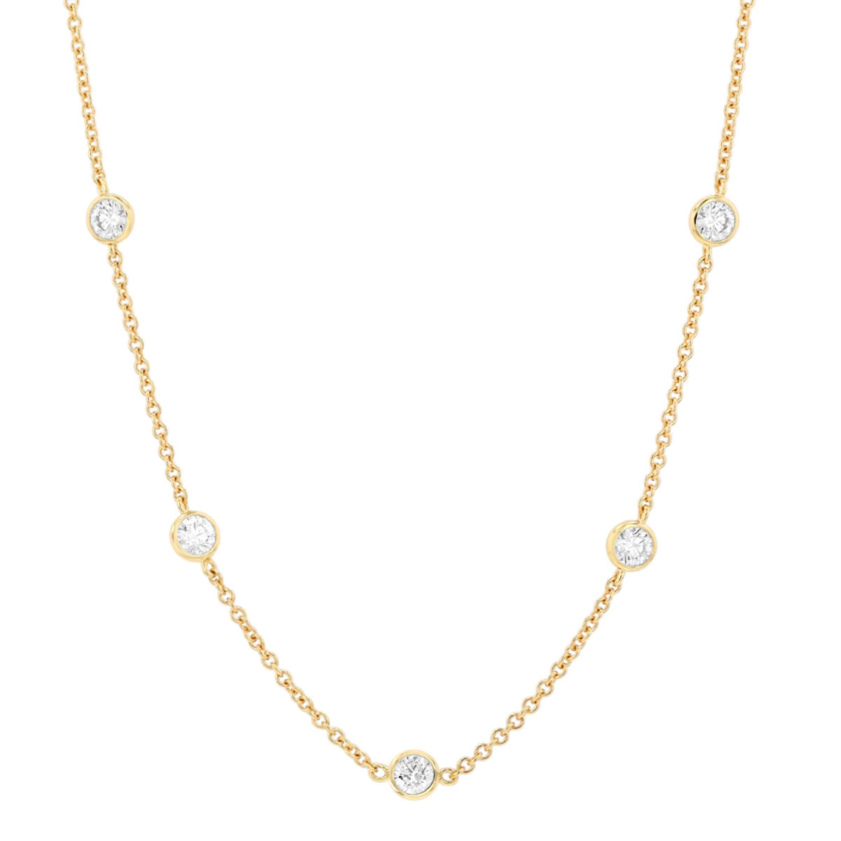 Round Diamond 10 Station Necklace in Yellow Gold, 18