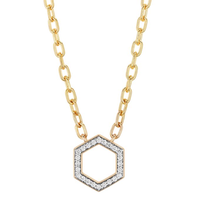 Harwell Godfrey Foundation Diamond Hexagon Pendant in Yellow Gold, 18"