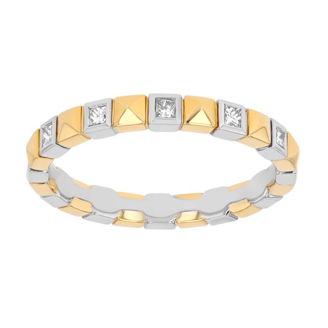 Harwell Godfrey Checkerboard Princess Cut Diamond Square Pattern Ring in Yellow Gold & Platinum