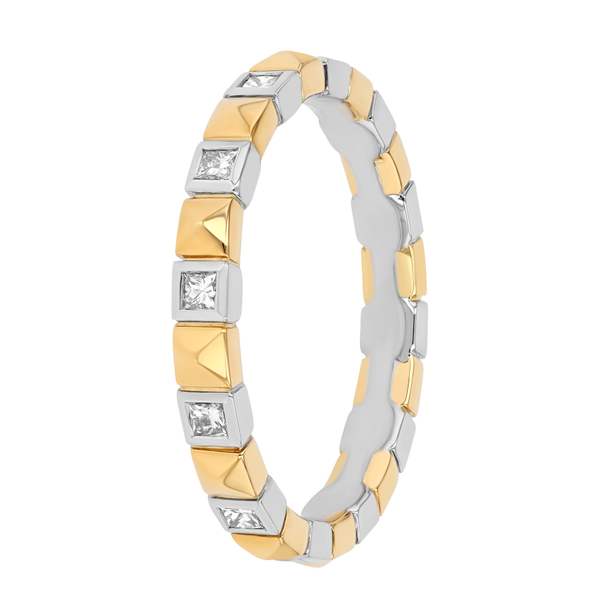 Harwell Godfrey Checkerboard Princess Cut Diamond Square Pattern Ring in Yellow Gold & Platinum