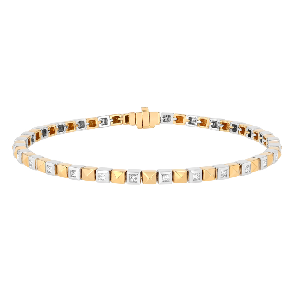 Harwell Godfrey Checkerboard Princess Cut Diamond Square Pattern Bracelet in Yellow Gold & Platinum