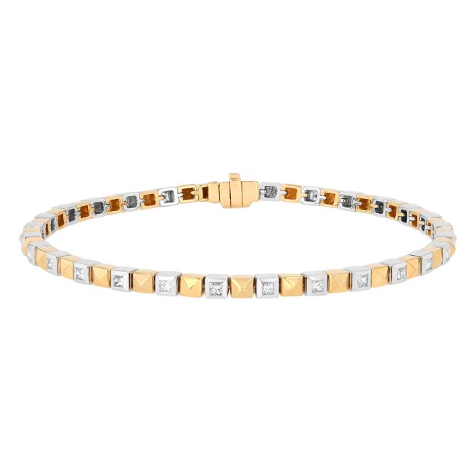 Harwell Godfrey Checkerboard Princess Cut Diamond Square Pattern Bracelet in Yellow Gold & Platinum