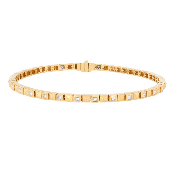 Harwell Godfrey Checkerboard Princess Cut Diamond Square Pattern Bracelet in Yellow Gold