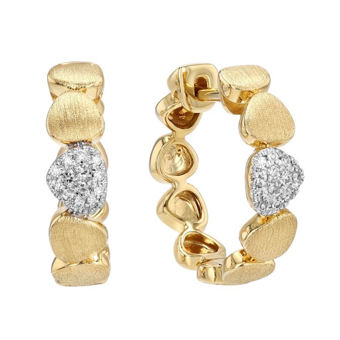 Diamond Pavé & Yellow Gold Geometric Pattern Hoop Earrings