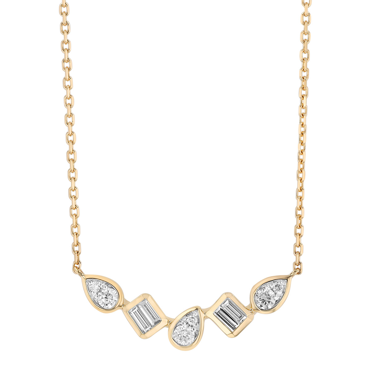Bezel Set Mixed Shape Diamond Necklace in Yellow Gold, 18